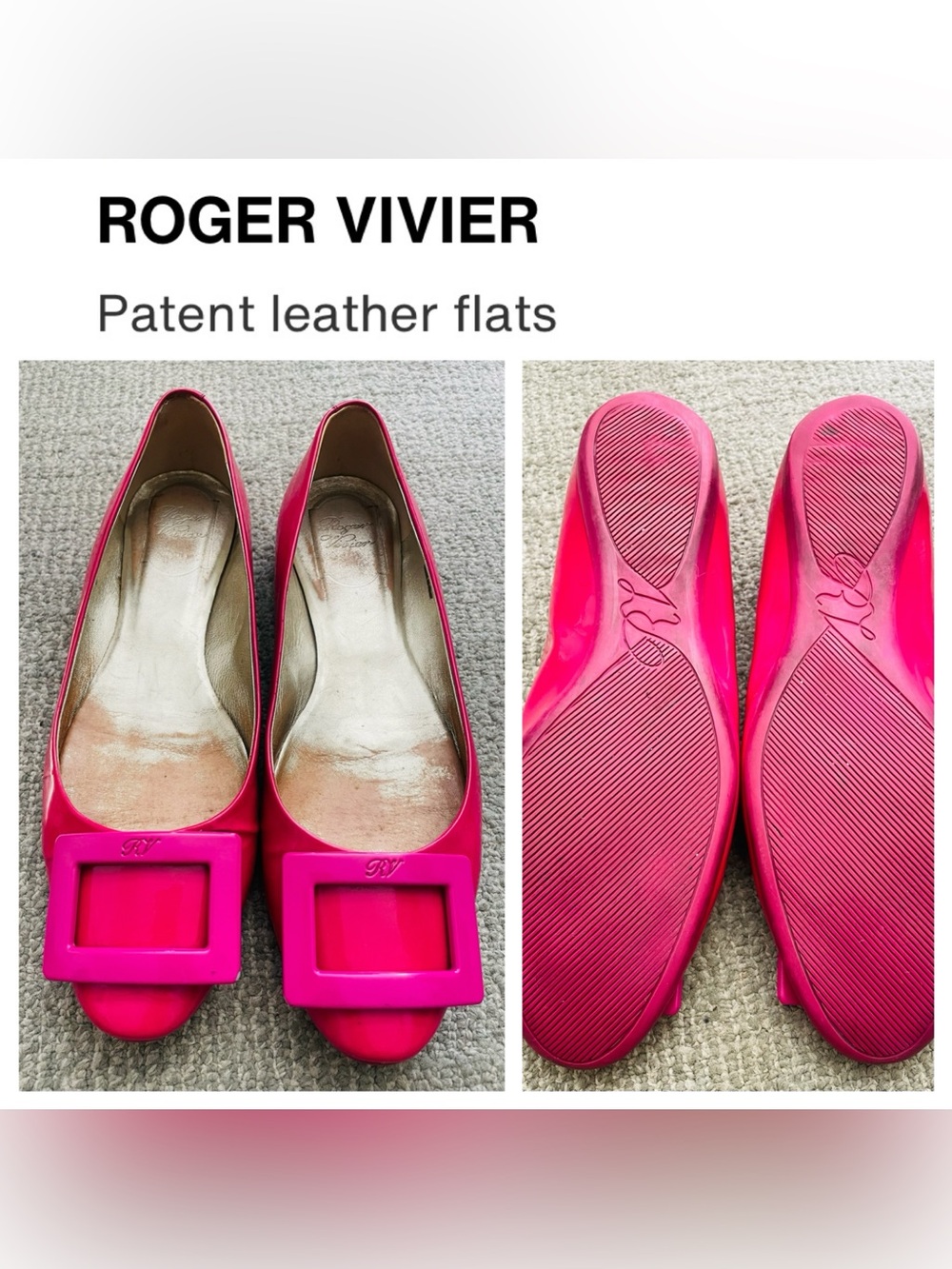 ROGER VIVIER Women’s Pink Patent Leather Flats With Buckle